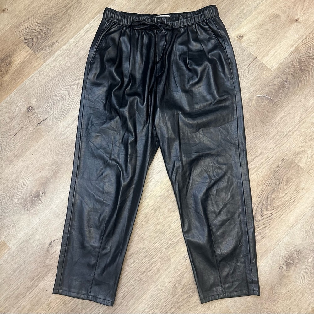 Zara High Rise Black Vegan Leather Drawstring Pants size M